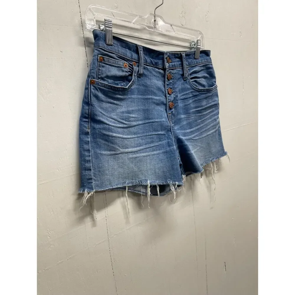 Madewell Women's High-Rise Denim Shorts Button Closure Raw Hem Size 26